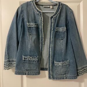 Chico's Light Blue Denim Jacket with Fringe